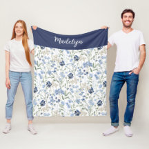 Blue Watercolor Wildflower Monogram Name