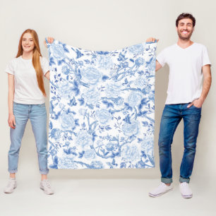 Couverture Polaire Blue White Chinoiserie Floral Garden Motif