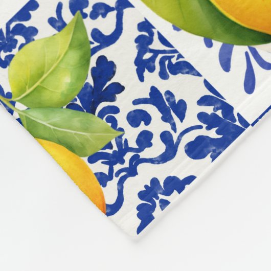 Couverture Polaire Blue White Lemon Tile Pattern Mediterranean Citrus (Coin)