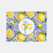 Couverture Polaire Blue White Lemon Tile Pattern Name Monogram Citrus (Devant (Horizontal))