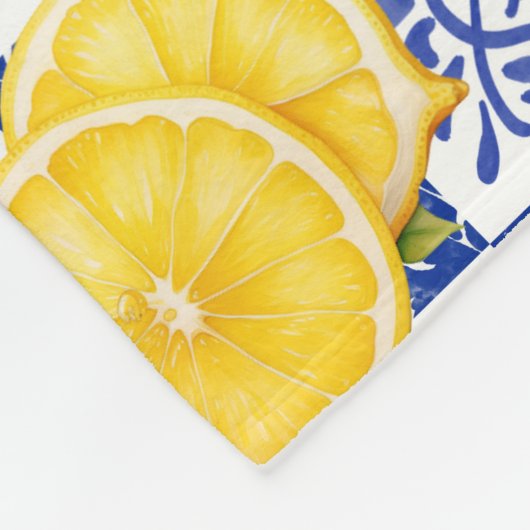 Couverture Polaire Blue White Lemon Tile Pattern Name Monogram Citrus (Coin)