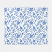 Couverture Polaire Blue White Vintage Toile Floral (Devant (Horizontal))