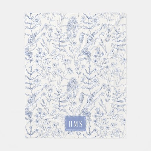 Couverture Polaire Blue Wildflower Botanical Monogram  (Devant)