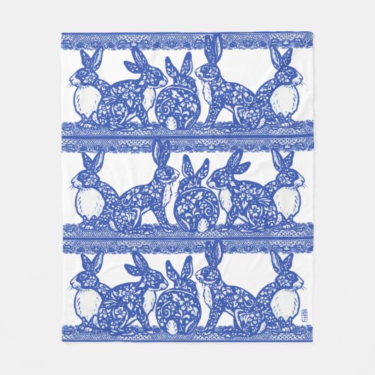 Couverture Polaire Blue Willow Rabbit Floral Chinoiserie Bunny Design (Devant)