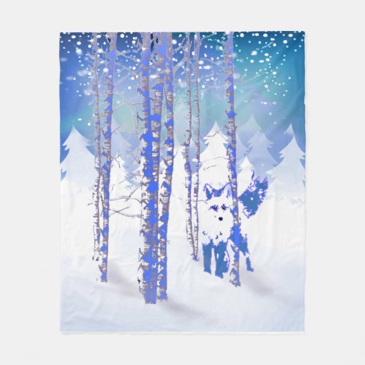 Couverture Polaire Blue Winter Forêt de neige Fox animal (Devant)