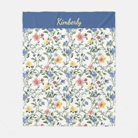 Couverture Polaire Blue Yellow Watercolor Wildflower Monogram Name (Devant)