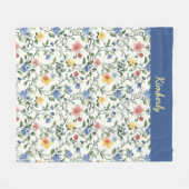 Couverture Polaire Blue Yellow Watercolor Wildflower Monogram Name (Devant (Horizontal))
