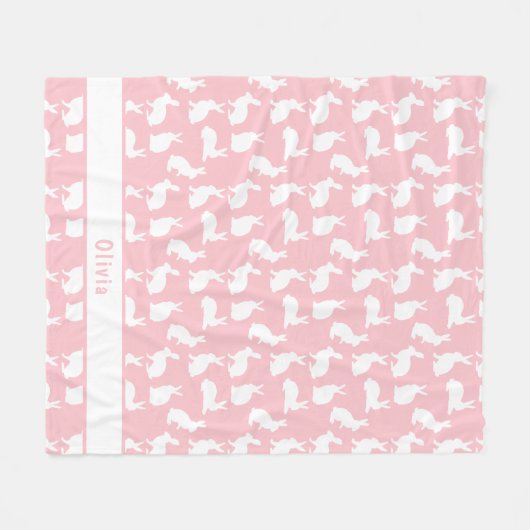 Couverture Polaire Blush Pink And White Bunny Pattern With Name (Devant (Horizontal))