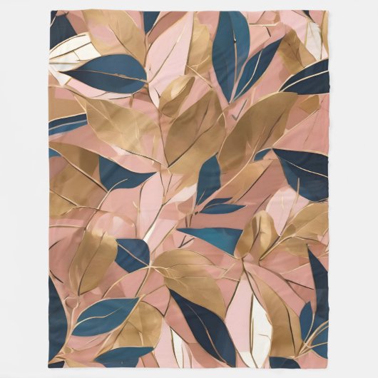 Couverture Polaire Blush Pink Gold Boho Collection Feuille populaire (Devant)