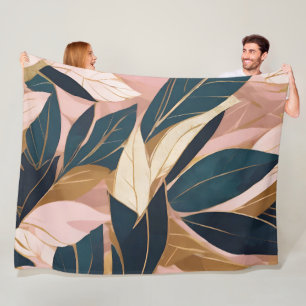 Couverture Polaire Blush Pink Gold Boho Collection Feuille tendance