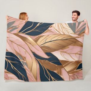 Couverture Polaire Blush Pink Gold Modern Boho Collection Feuilles