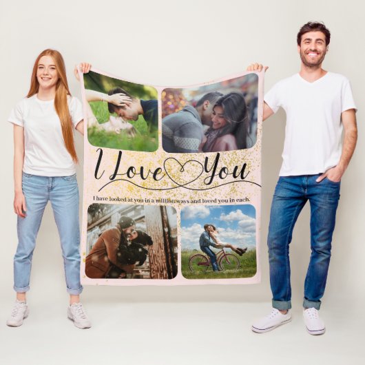 Couverture Polaire Blush Pink Gold Sparkle Love Couple Photo Collage (En situation)