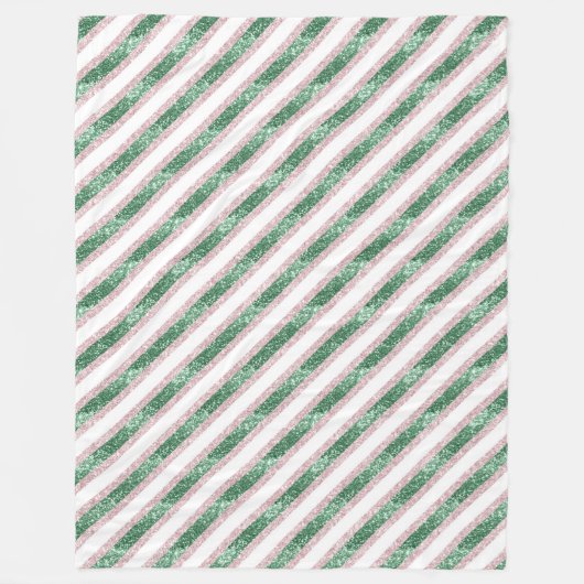 Couverture Polaire Blush Pink Green Glitzy Stripes  (Devant)
