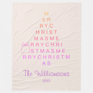 Couverture Polaire Blush Pink Joyeux Noël Nom de famille Typographie