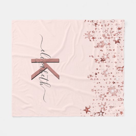 Couverture Polaire Blush rose or monogramme nom élégant (Devant (Horizontal))