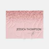 Couverture Polaire Blush Rose Pailleté Monogramme de Nom de Script Si (Devant (Horizontal))