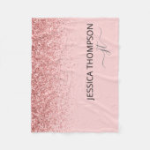 Couverture Polaire Blush Rose Pailleté Monogramme de Nom de Script Si (Devant)