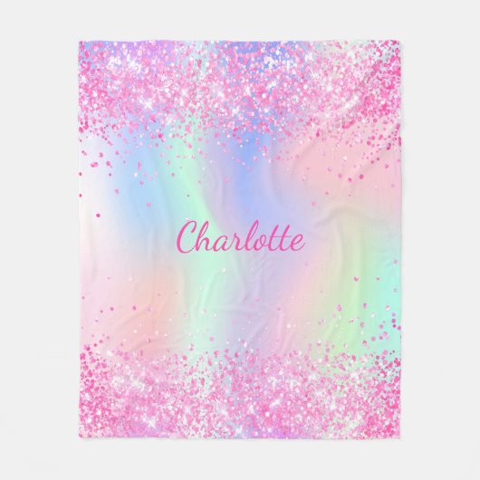 Couverture Polaire Blush rose parties scintillant nom script holograp (Devant)