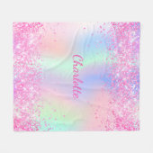Couverture Polaire Blush rose parties scintillant nom script holograp (Devant (Horizontal))