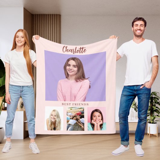Couverture Polaire Blush rose photo collage fille amis