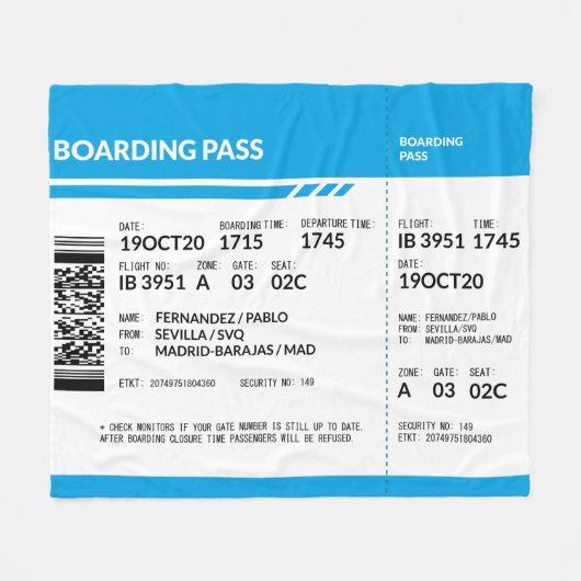Couverture Polaire Boarding Pass (blue) (Devant (Horizontal))