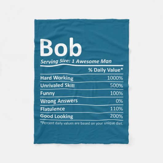 Couverture Polaire Bob Nutrition Funny Birthday D Name Gif  (Devant)