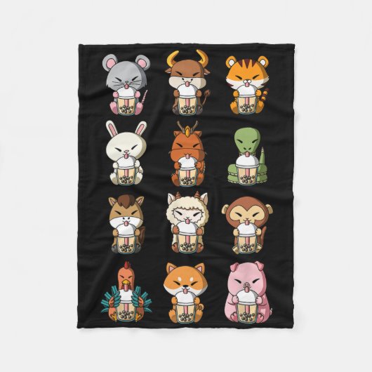 Couverture Polaire Boba Bubble Milk Tea Chinese Zodiacs Animal Lunar (Devant)