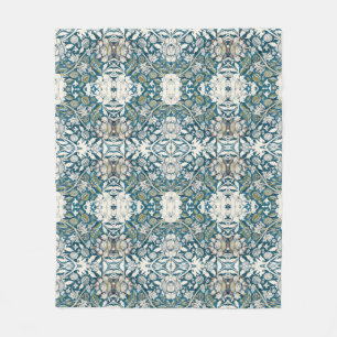 Couverture Polaire BOHO Aquarelle Florale Patchwork Motif Bleu Tan