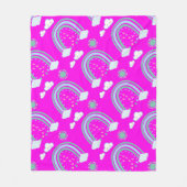 Couverture Polaire Boho arc-en-ciel vert simple sur rose chaud | (Devant)