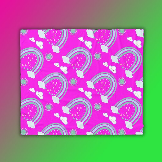 Couverture Polaire Boho arc-en-ciel vert simple sur rose chaud |
