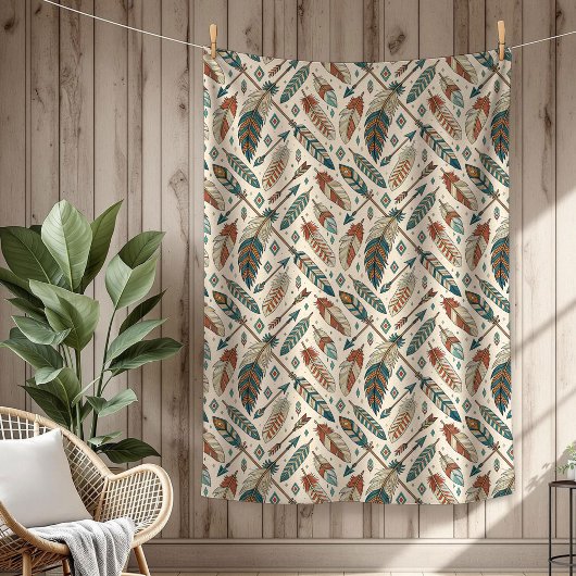 Couverture Polaire Boho Authentic Tribal Bold Flèches de plumes ethni