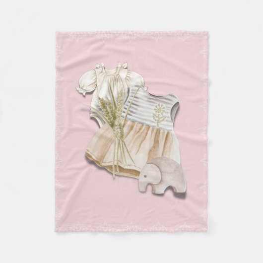 Couverture Polaire Boho Baby Girl tenue avec éléphant | Pépinière ros (Devant)