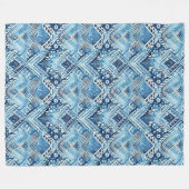 Couverture Polaire Boho Bleu Blanc Floral Cœurs Abstrait (Devant (Horizontal))