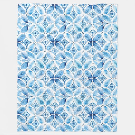 Couverture Polaire Boho Blue Blanc Floral Abstrait (Devant)