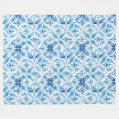 Couverture Polaire Boho Blue Blanc Floral Abstrait (Devant (Horizontal))
