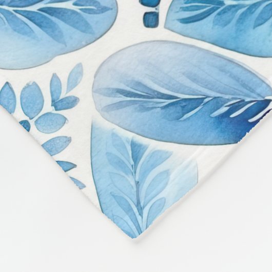 Couverture Polaire Boho Blue Blanc Floral Abstrait (Coin)