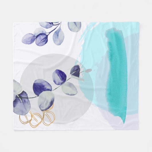 Couverture Polaire Boho botanique cyan violet (Devant (Horizontal))