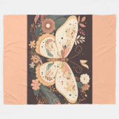 Couverture Polaire Boho Butterfly Floral Fleece Blanche (Devant (Horizontal))