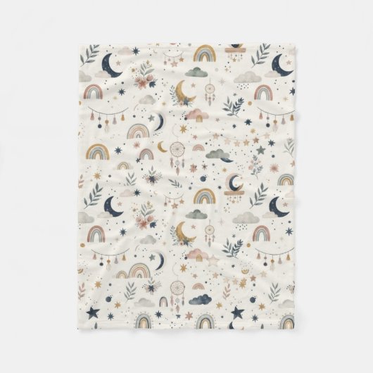 Couverture Polaire Boho Celestial  | Lune et Étoiles Neutres (Devant)