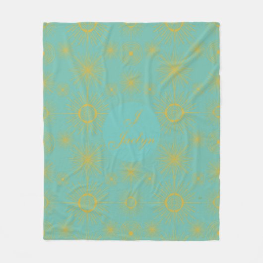 Couverture Polaire Boho Celestial Sun Stars Personnalisé Turquoise (Devant)