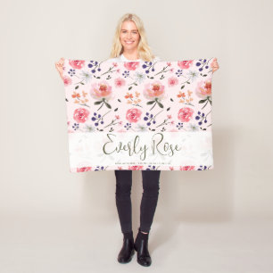 Couverture Polaire Boho Chic Watercolor florales Stats personnalisés