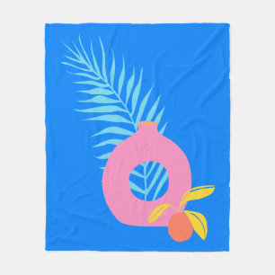 Couverture Polaire Boho coloré Botanical Fruit Art en Bleu Clair