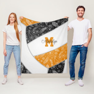 Couverture Polaire Boho doodle motif noir orange volleyball