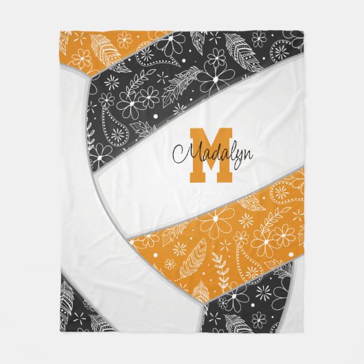 Couverture Polaire Boho doodle motif noir orange volleyball (Devant)