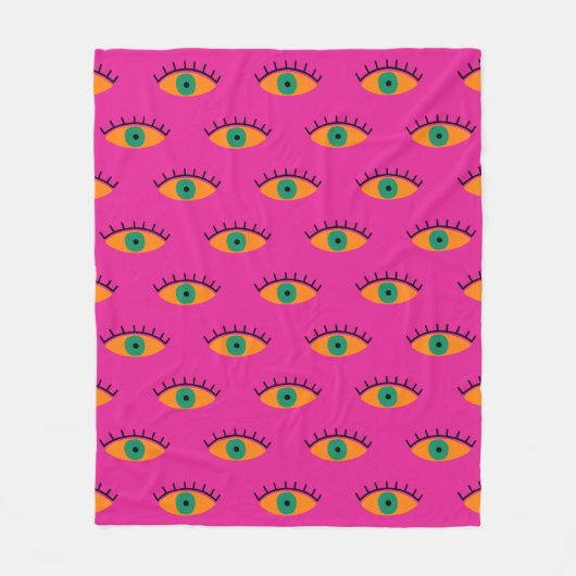 Couverture Polaire BOHO Evil Eye Motif Funky Hot Pink (Devant)