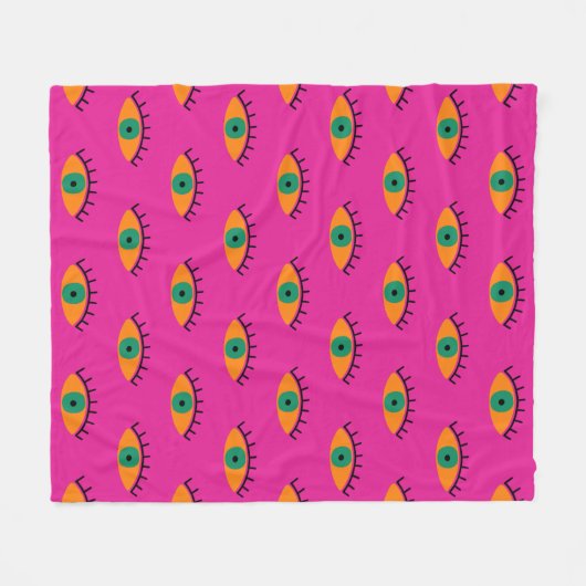 Couverture Polaire BOHO Evil Eye Motif Funky Hot Pink (Devant (Horizontal))