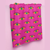 Couverture Polaire BOHO Evil Eye Motif Funky Hot Pink
