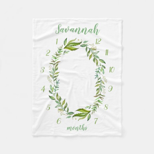 Couverture Polaire Boho Feuilles Baby Name Monthly Milestone Photo (Devant)
