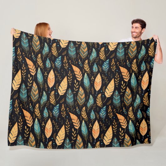 Couverture Polaire Boho Feuilles turquoises (En situation)