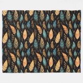 Couverture Polaire Boho Feuilles turquoises (Devant (Horizontal))